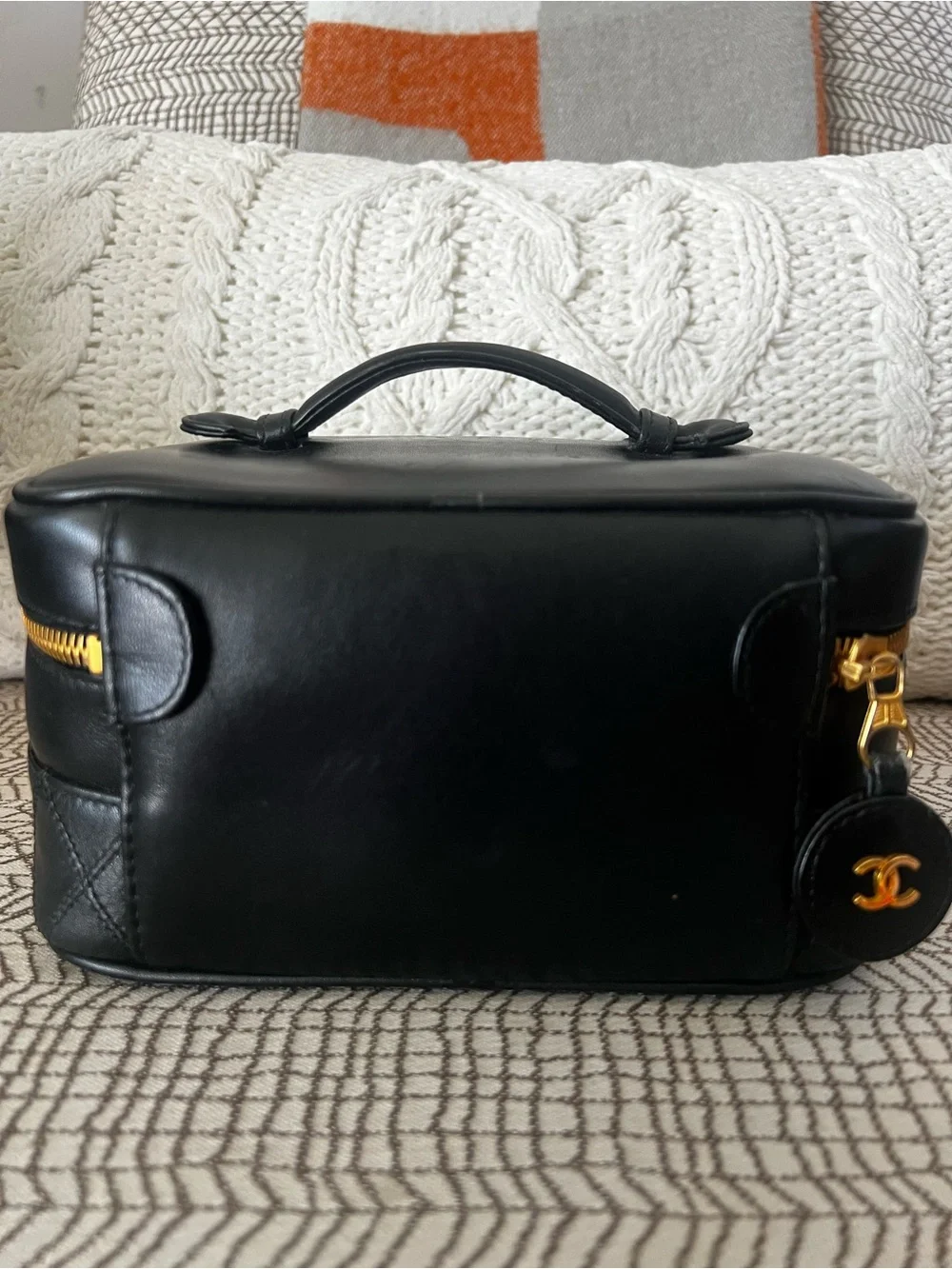 Chanel Black Quilted Leather Top-Handle Vanity with Gold Zipper